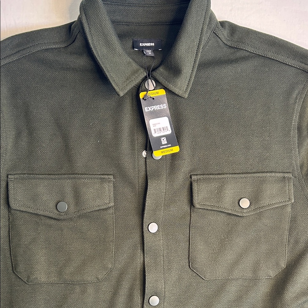Express Dark Olive Shirt with Snap Buttons